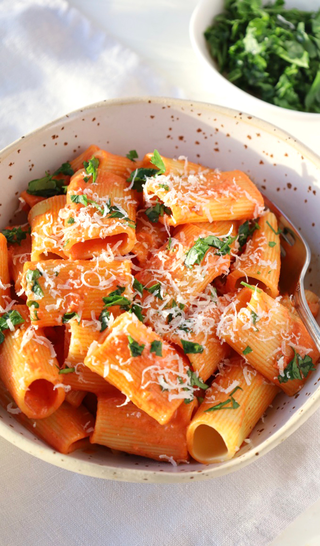 Creamy Tomato Rigatoni - Wild In The Kitchen